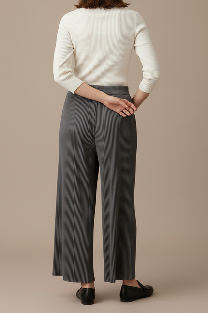 Pantalon À Pince Plissé Gris Fluide Décontracté Femme - Polyester - vue 2