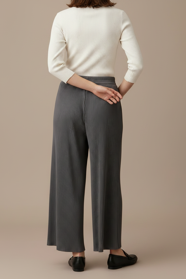 Pantalon À Pince Plissé Gris Fluide Décontracté Femme - Polyester - vue 2
