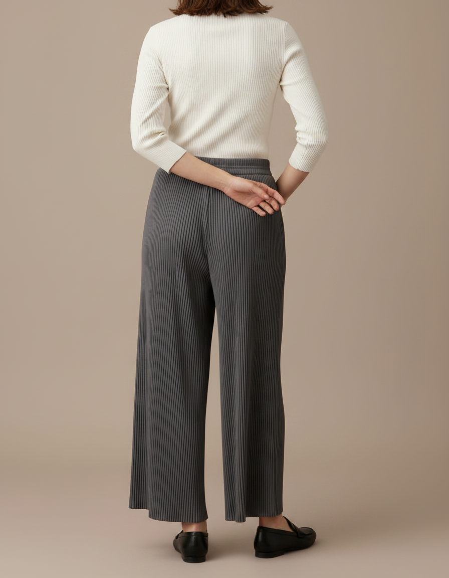 Pantalon À Pince Plissé Gris Fluide Décontracté Femme - Polyester - vue 2
