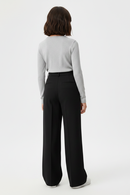 Pantalon À Pince Noir Droit Ample Fluide Fille - Polyester - vue 2