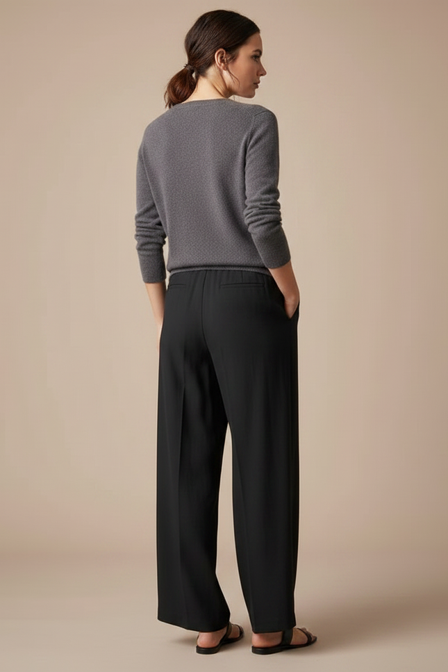 Pantalon À Pince Noir Fluide Élégant Plissé Femme - Polyester - vue 2