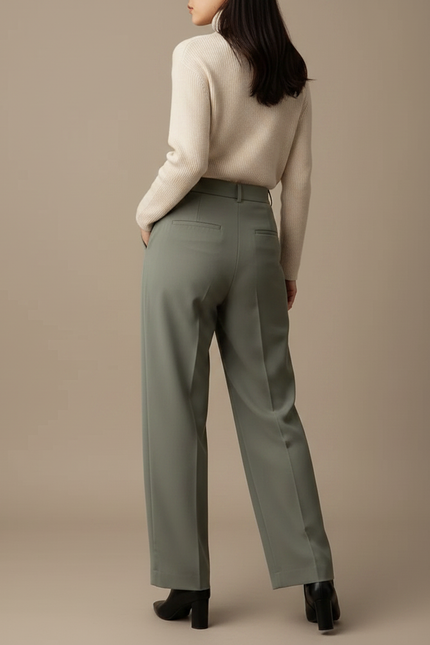 Pantalon À Pince Vert Sauge Ample Décontracté Fluide Femme - Polyester - vue 2