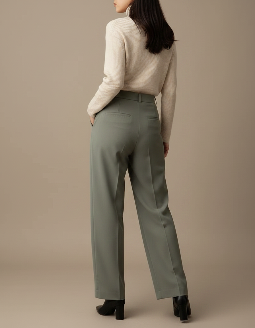 Pantalon À Pince Vert Sauge Ample Décontracté Fluide Femme - Polyester - vue 2