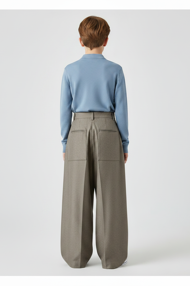 Pantalon À Pince Gris Plissé Ample Drape Enfant - Tweed - vue 2