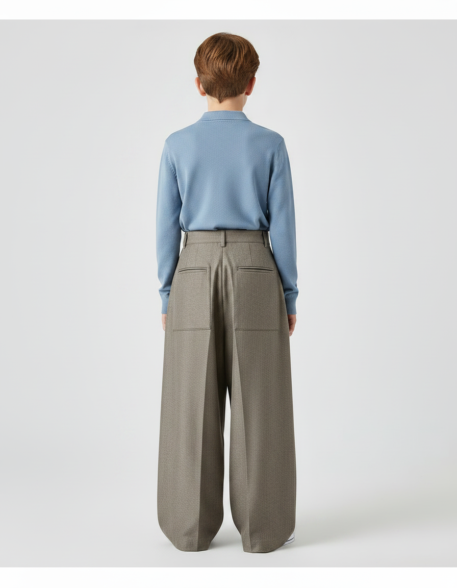 Pantalon À Pince Gris Plissé Ample Drape Enfant - Tweed - vue 2