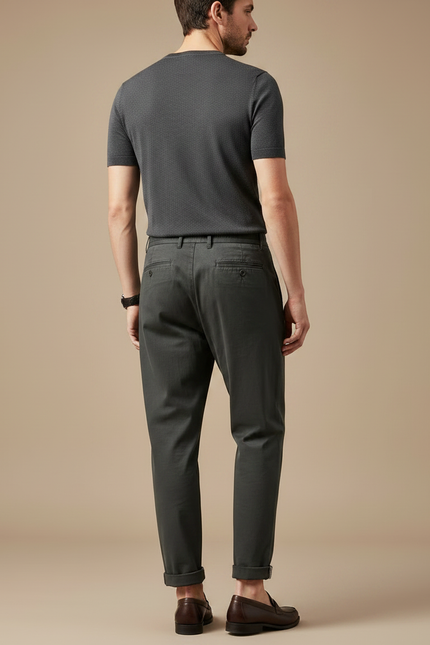 Pantalon À Pince Gris Foncé Coton Décontracté Plissé Homme - vue 2