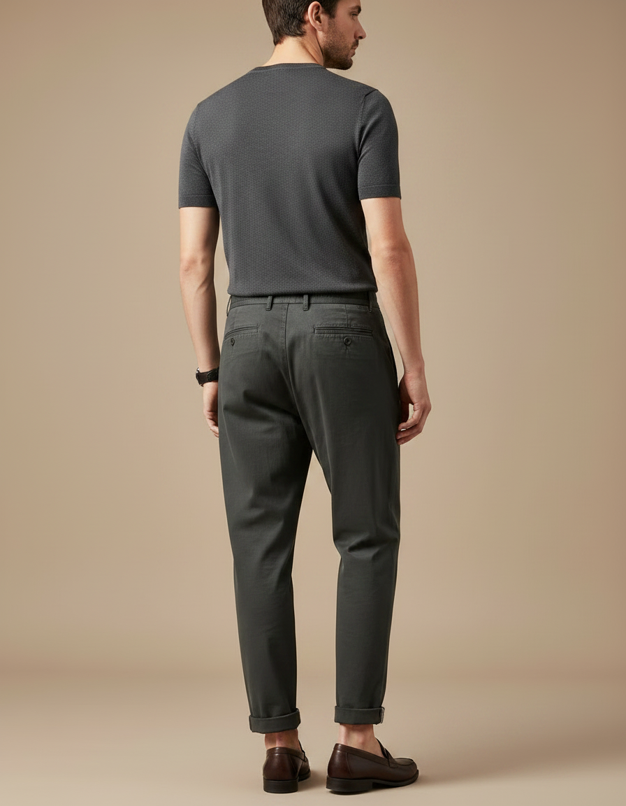 Pantalon À Pince Gris Foncé Coton Décontracté Plissé Homme - vue 2