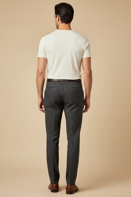 Pantalon À Pince Gris Carreaux Slim Élégant Homme - Laine - vue 2