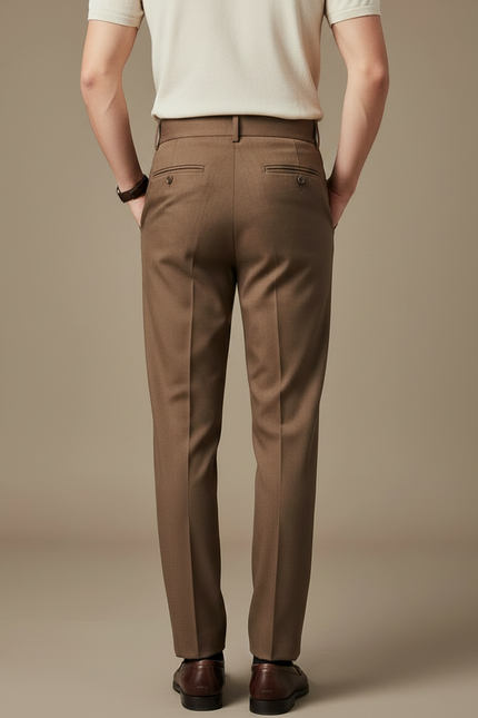 Pantalon À Pince Marron Taille Haute Élégant Homme - Gabardine - vue 2