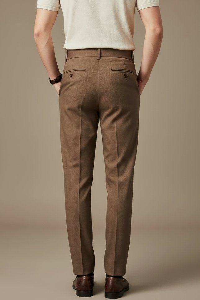 Pantalon À Pince Marron Taille Haute Élégant Homme - Gabardine - vue 2