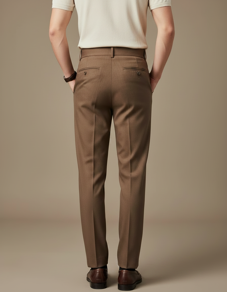 Pantalon À Pince Marron Taille Haute Élégant Homme - Gabardine - vue 2
