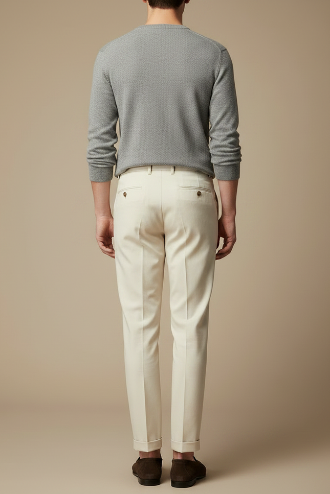 Pantalon À Pince Crème Plissé Élégant Slim Homme - Beige Gabardine - vue 2