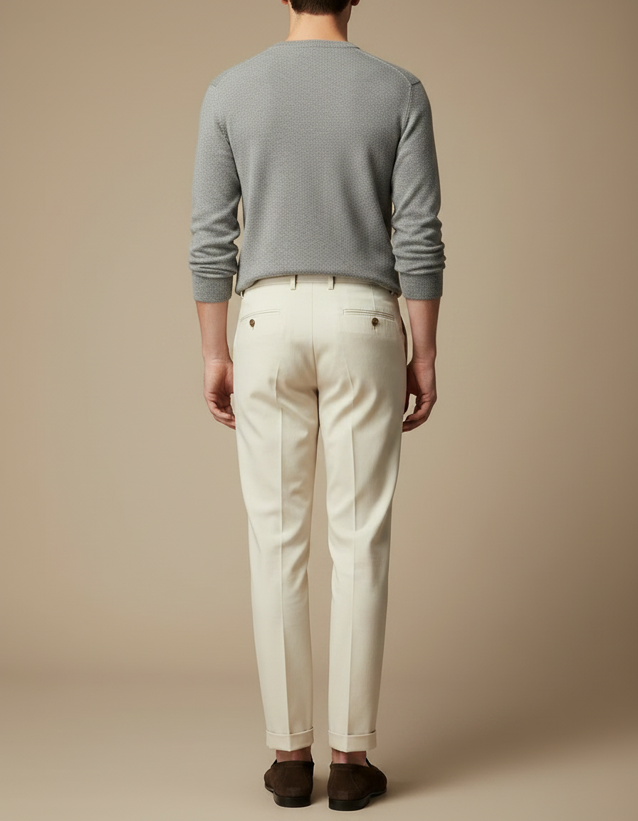 Pantalon À Pince Crème Plissé Élégant Slim Homme - Beige Gabardine - vue 2