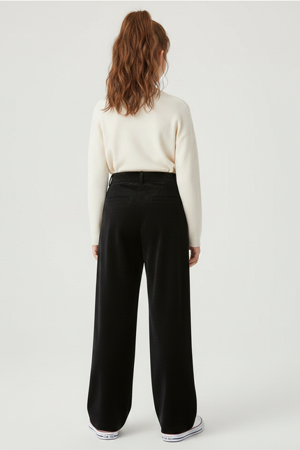 Pantalon À Pince Noir Côtelé Ample Droit Fille - Cordé - vue 2