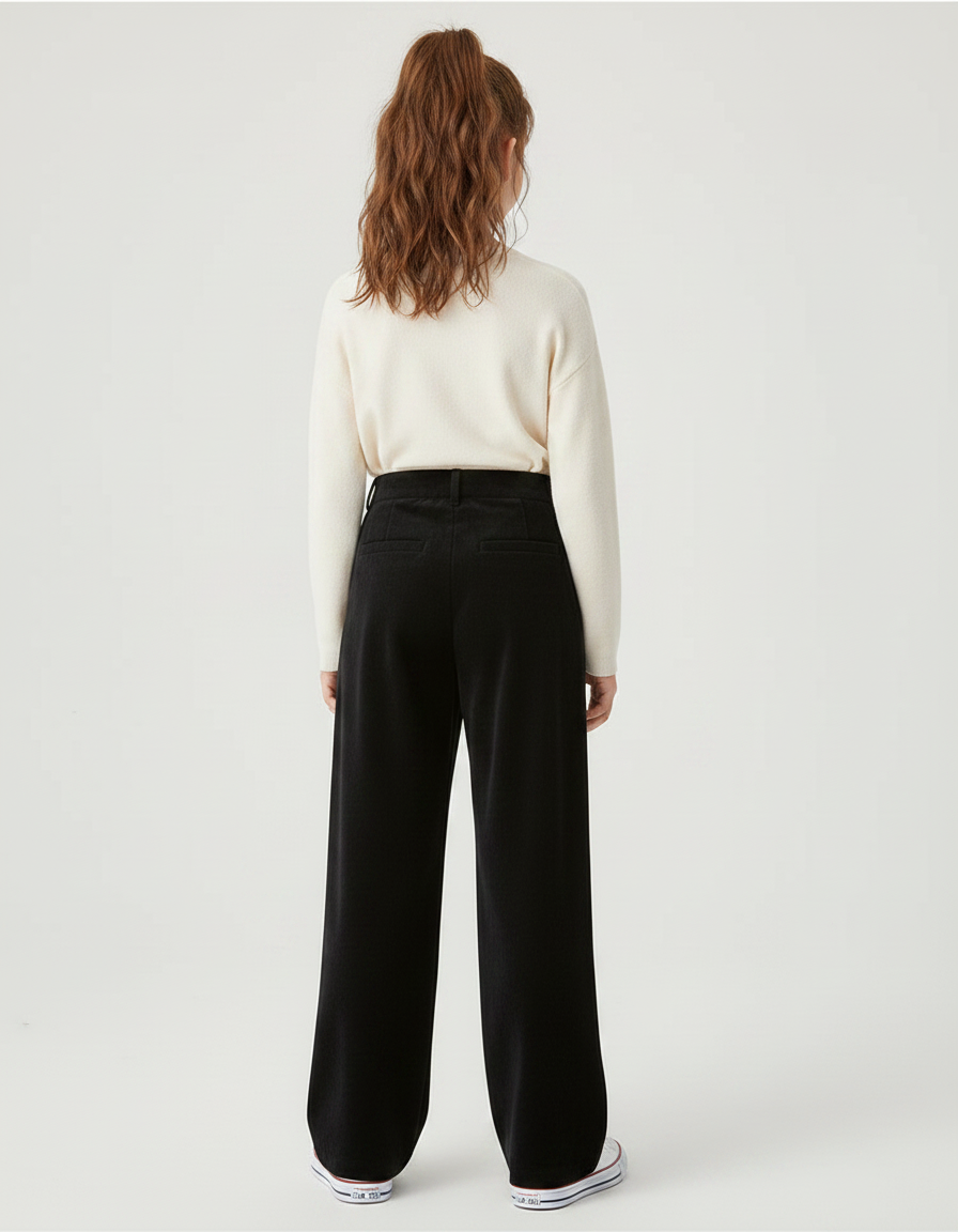 Pantalon À Pince Noir Côtelé Ample Droit Fille - Cordé - vue 2