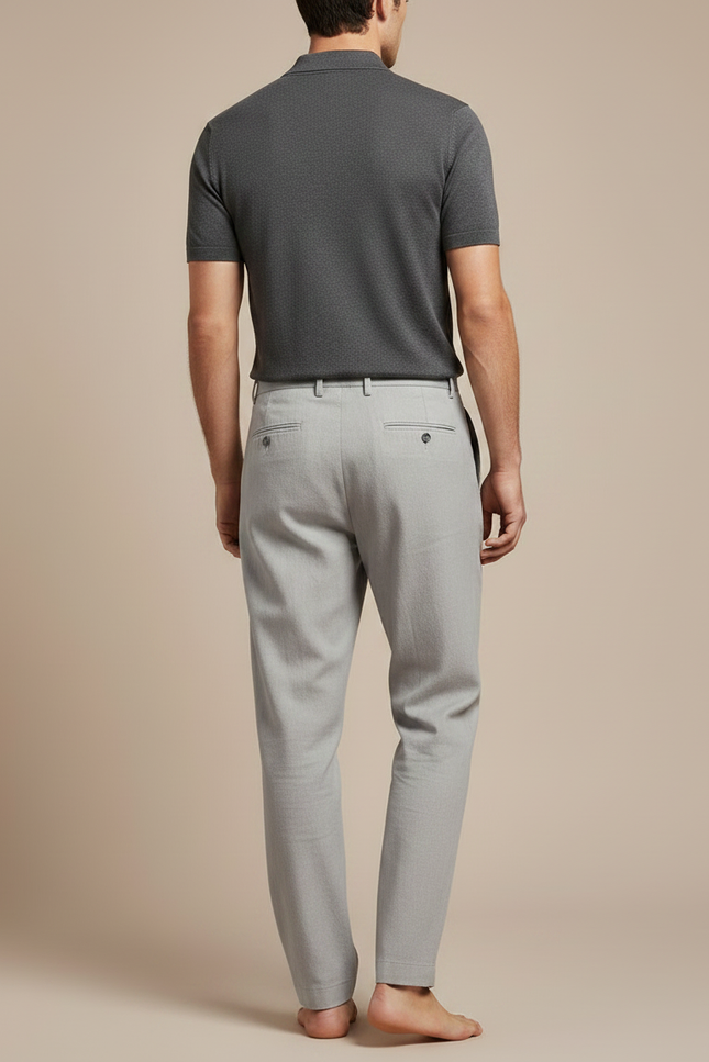 Pantalon À Pince Gris Clair Plissé Droit Coton Homme - Lin - vue 2