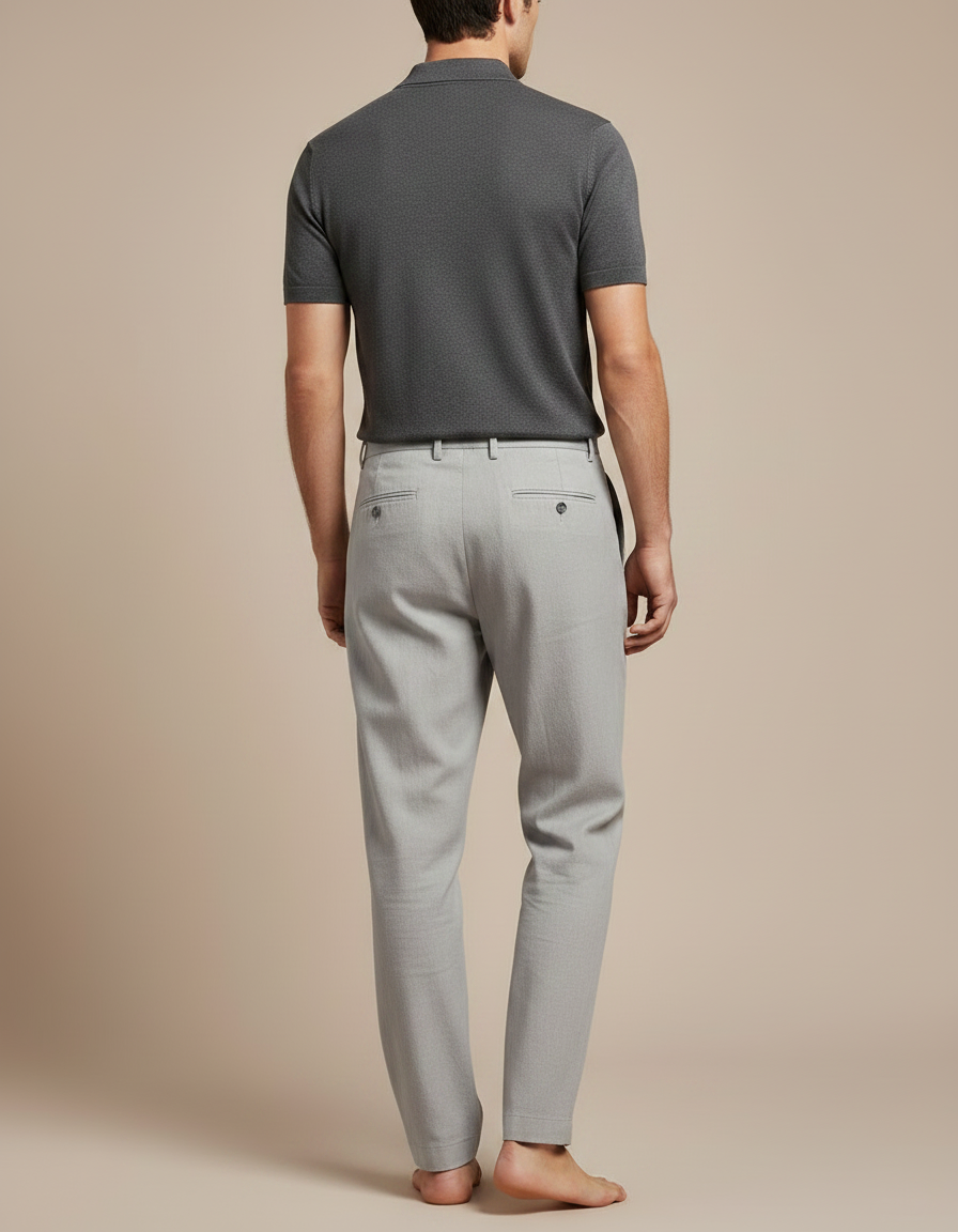 Pantalon À Pince Gris Clair Plissé Droit Coton Homme - Lin - vue 2