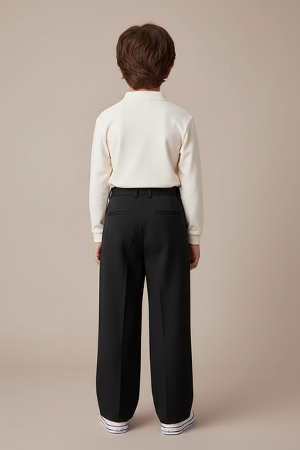 Pantalon À Pince Noir Ample Décontracté Enfant Garçon - Gabardine - vue 2
