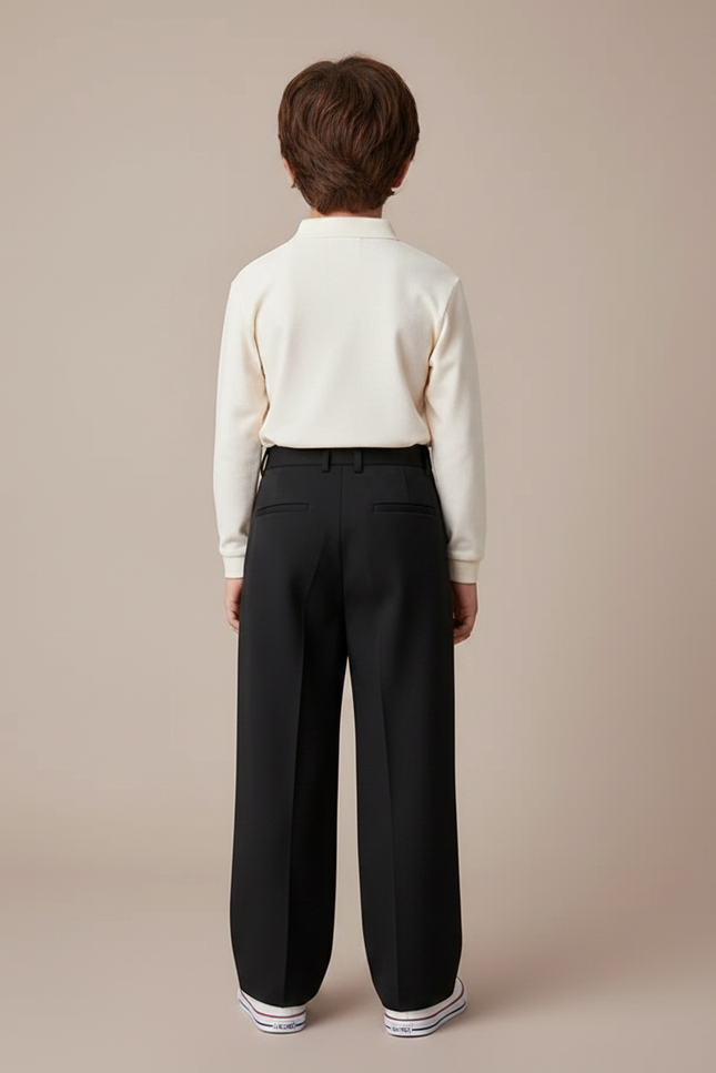 Pantalon À Pince Noir Ample Décontracté Enfant Garçon - Gabardine - vue 2