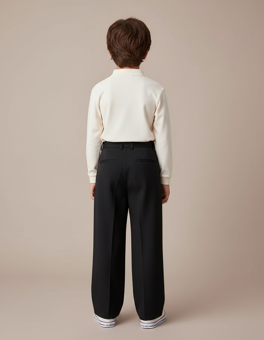 Pantalon À Pince Noir Ample Décontracté Enfant Garçon - Gabardine - vue 2