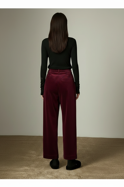 Pantalon À Pince Bordeaux Côtelé Plissé Ample Femme - Cordé - vue 2
