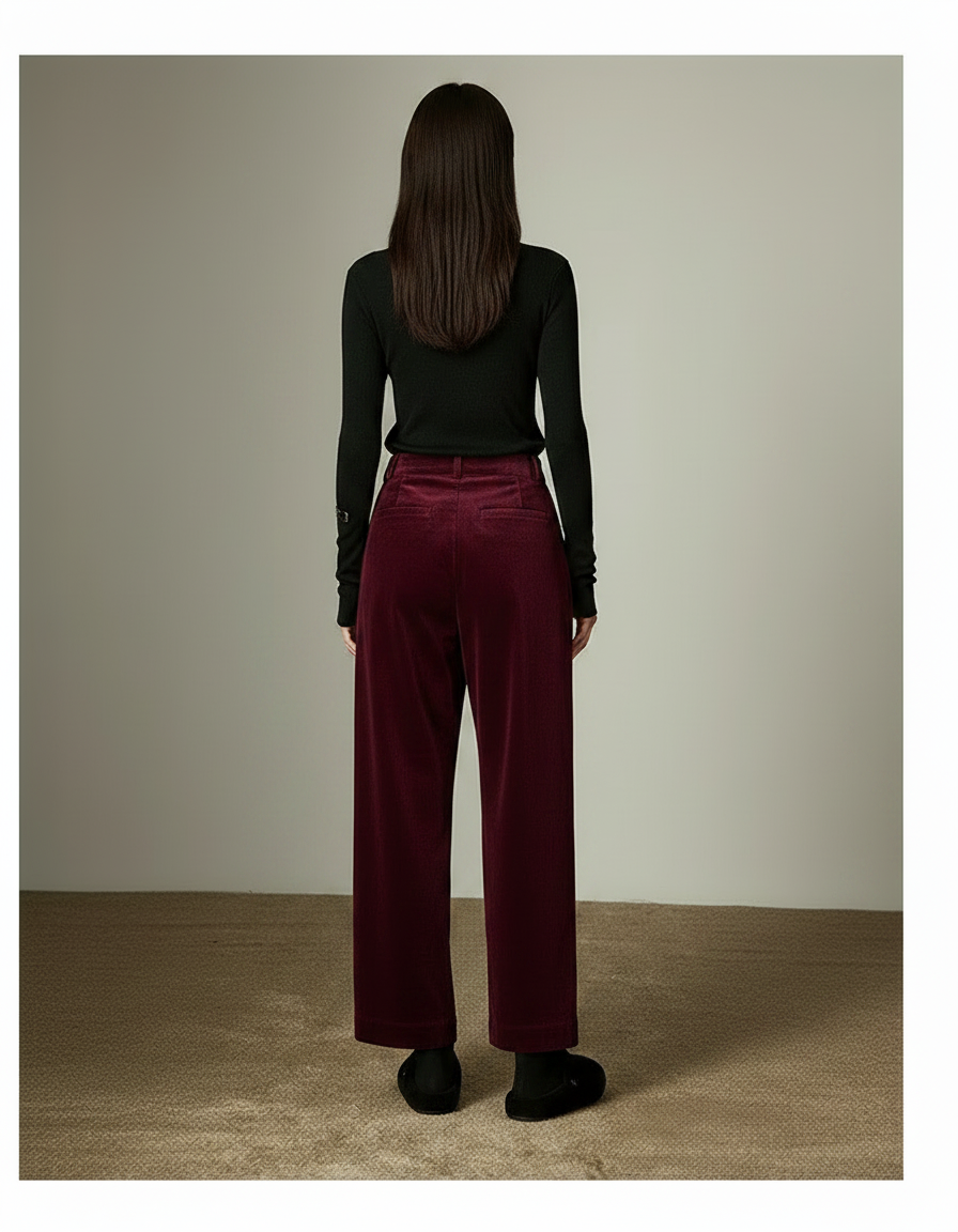 Pantalon À Pince Bordeaux Côtelé Plissé Ample Femme - Cordé - vue 2