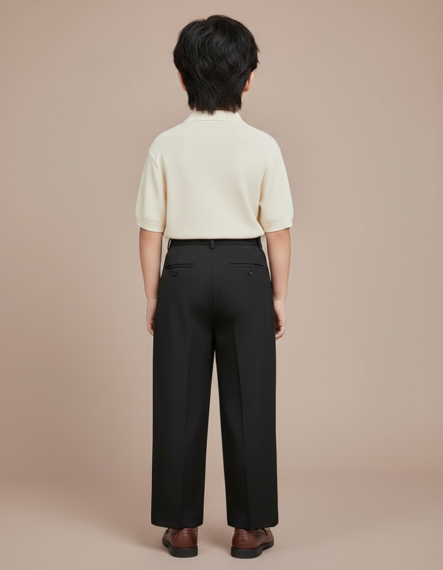 Pantalon À Pince Noir Plissé Ample Enfant Élégant - Gabardine - vue 2