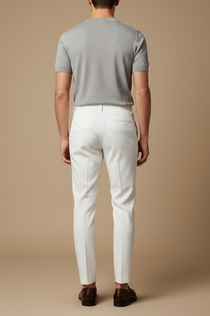 Pantalon À Pince Blanc Droit Homme Formel Élégant - Polyester - vue 2