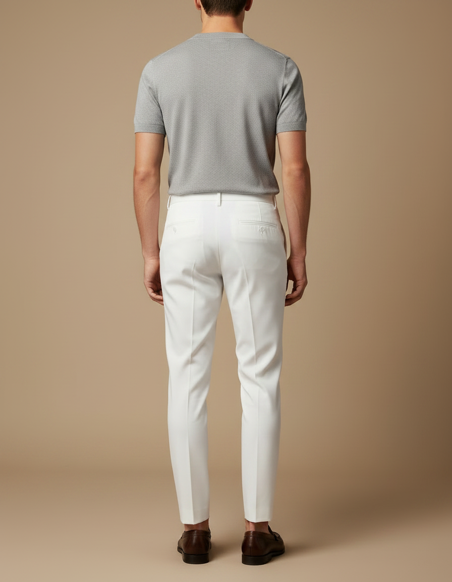 Pantalon À Pince Blanc Droit Homme Formel Élégant - Polyester - vue 2