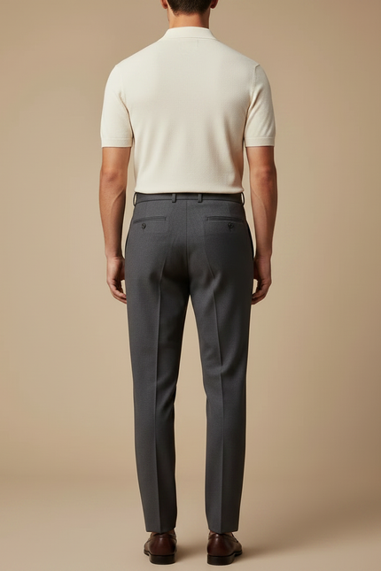 Pantalon À Pince Gris Anthracite Coupe Droite Élégant - Laine - vue 2