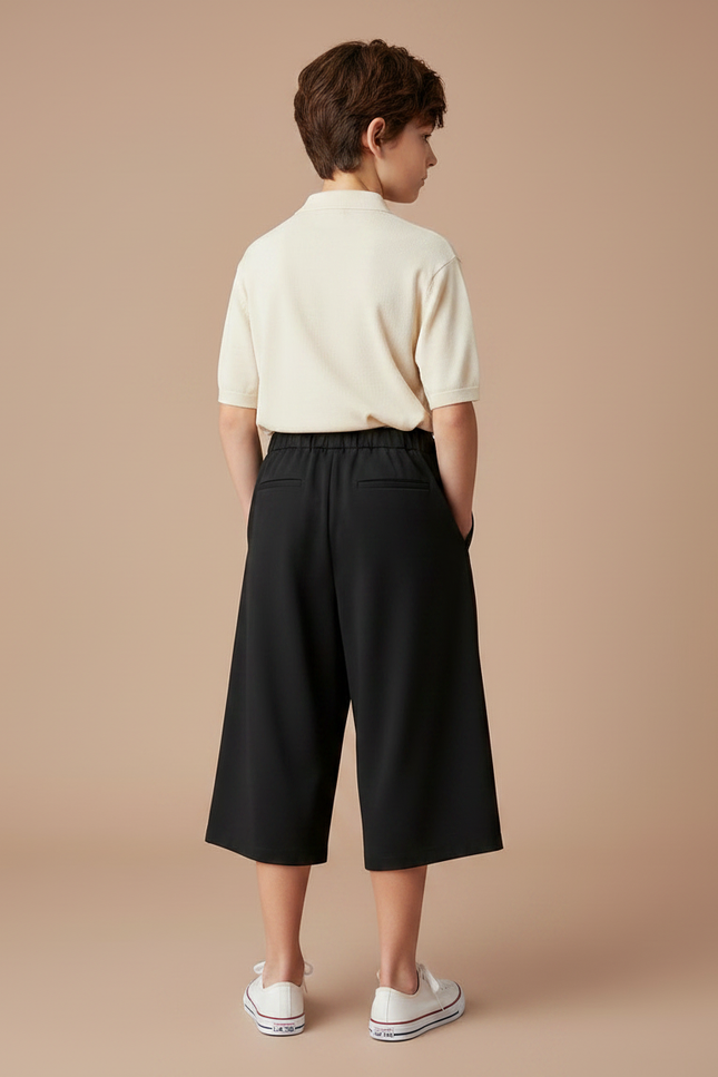 Pantalon À Pince Noir Plissé Ample Décontracté Enfant - Polyester - vue 2