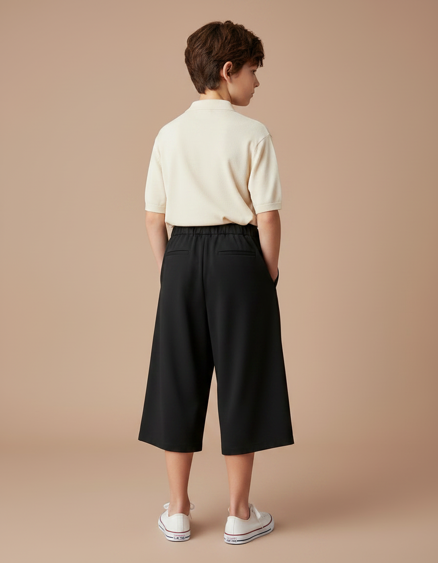 Pantalon À Pince Noir Plissé Ample Décontracté Enfant - Polyester - vue 2