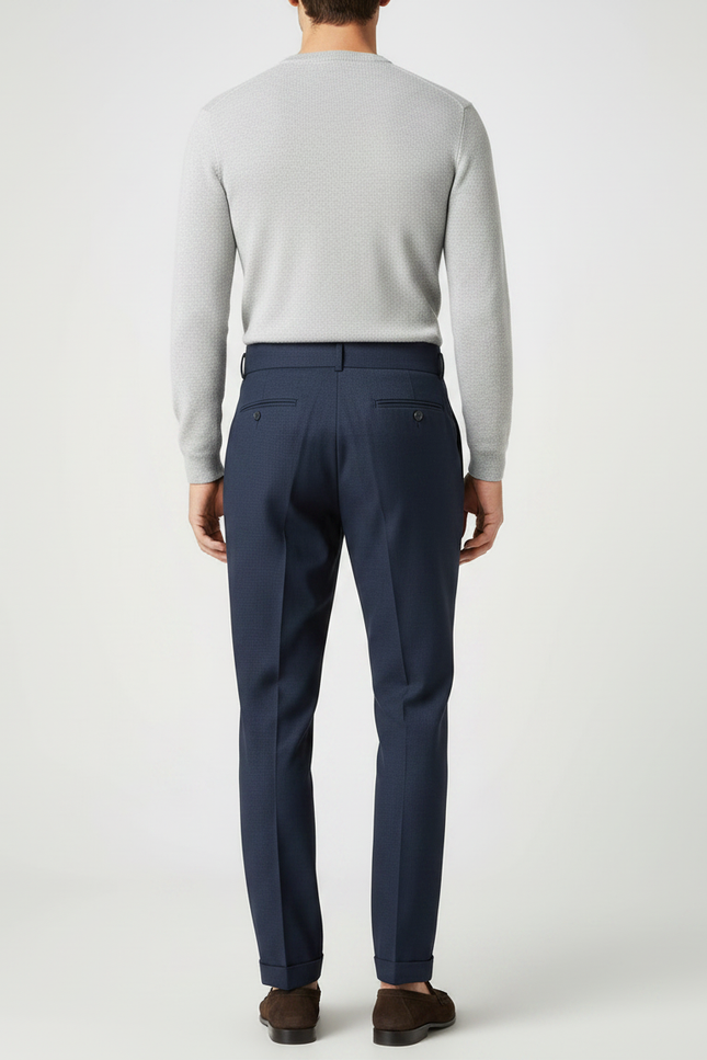 Pantalon À Pince Bleu Marine Plissé Élégant Ceinturé Homme - Laine - vue 2