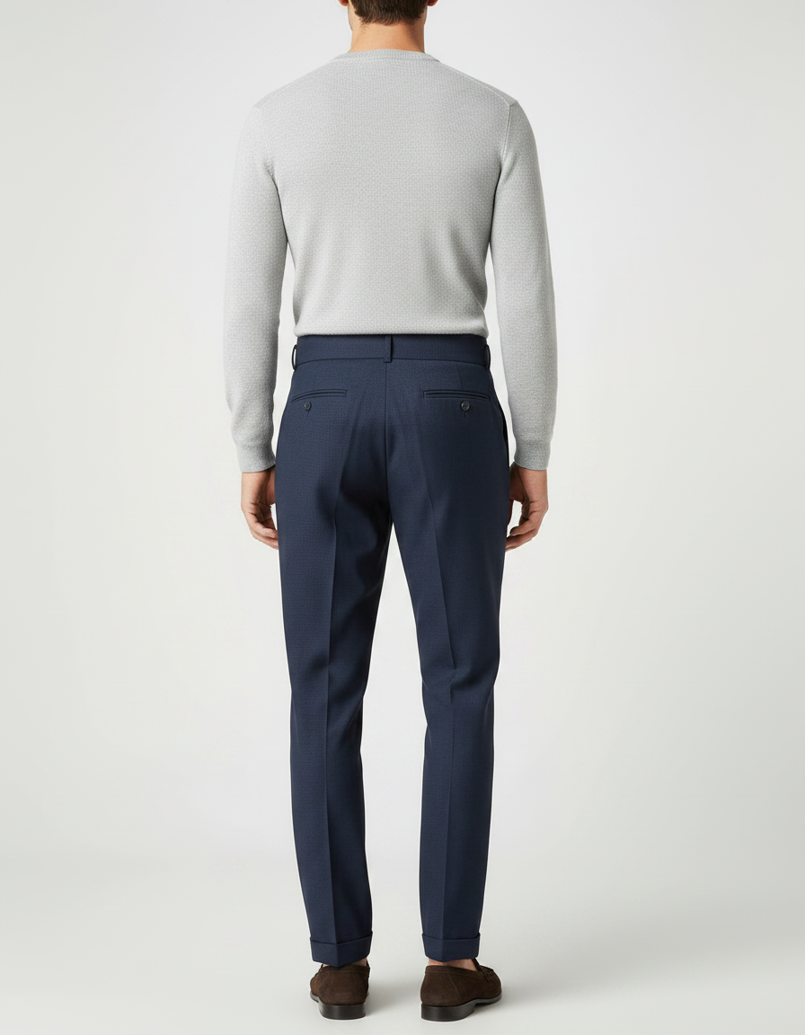 Pantalon À Pince Bleu Marine Plissé Élégant Ceinturé Homme - Laine - vue 2