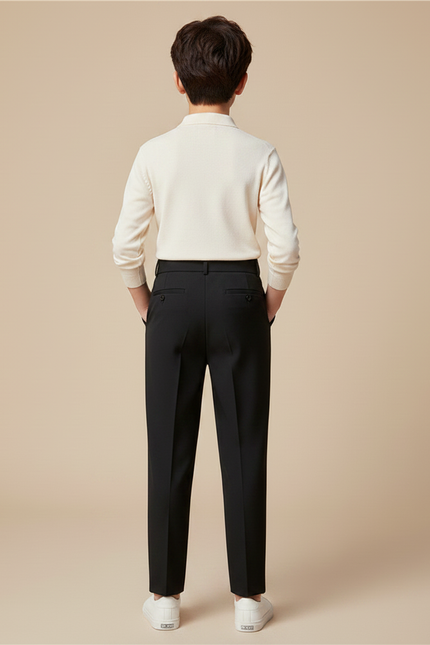 Pantalon À Pince Noir Plissé Élégant Garçon - Gabardine - vue 2