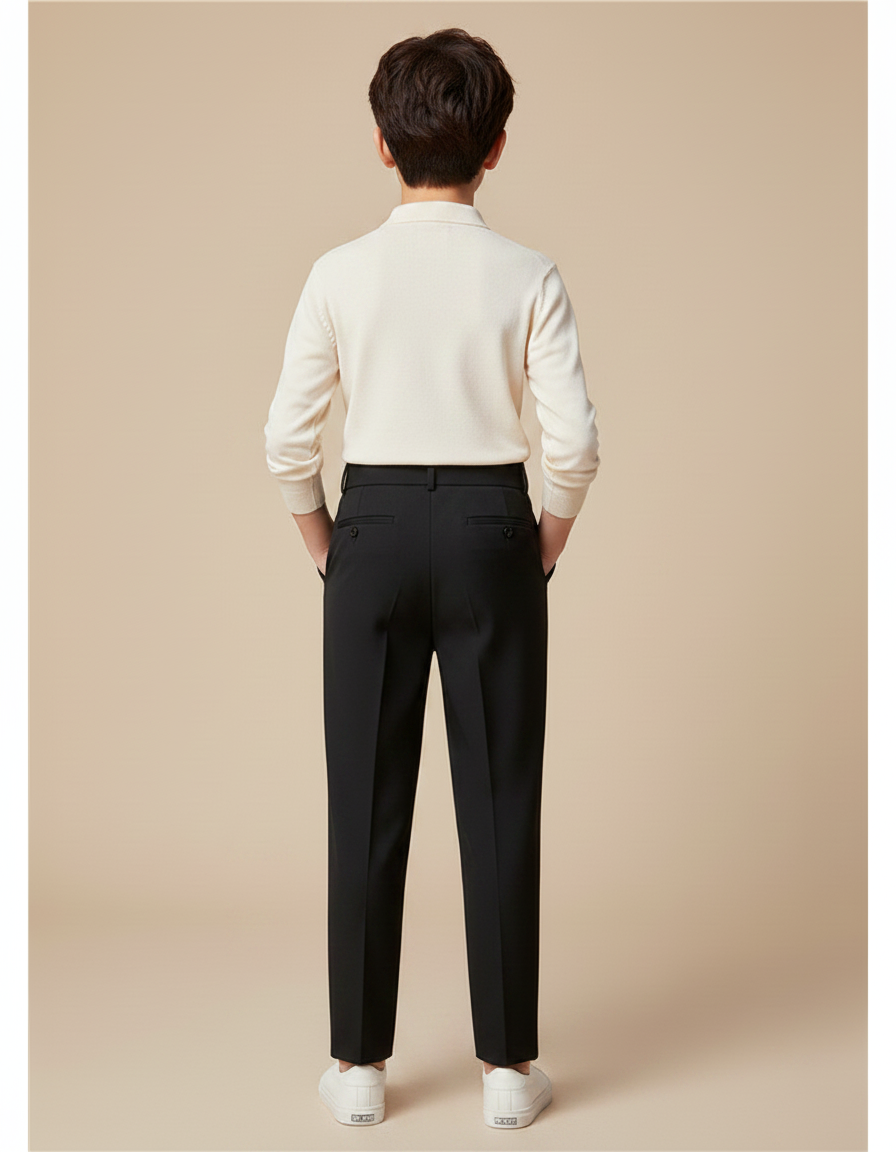 Pantalon À Pince Noir Plissé Élégant Garçon - Gabardine - vue 2