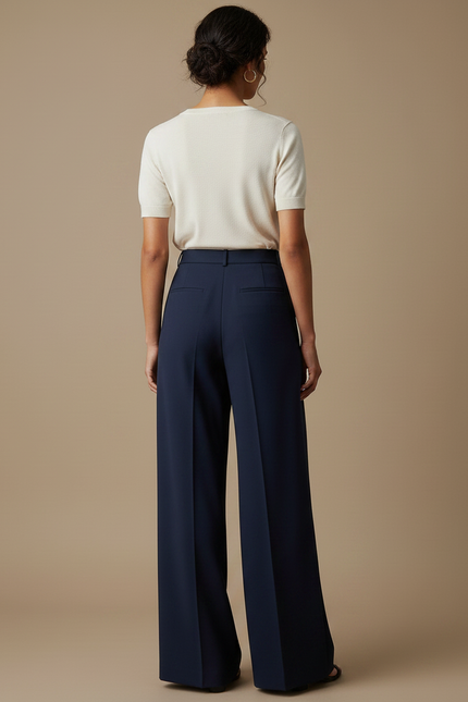 Pantalon À Pince Bleu Marine Fluide Ample Femme - Polyester - vue 2