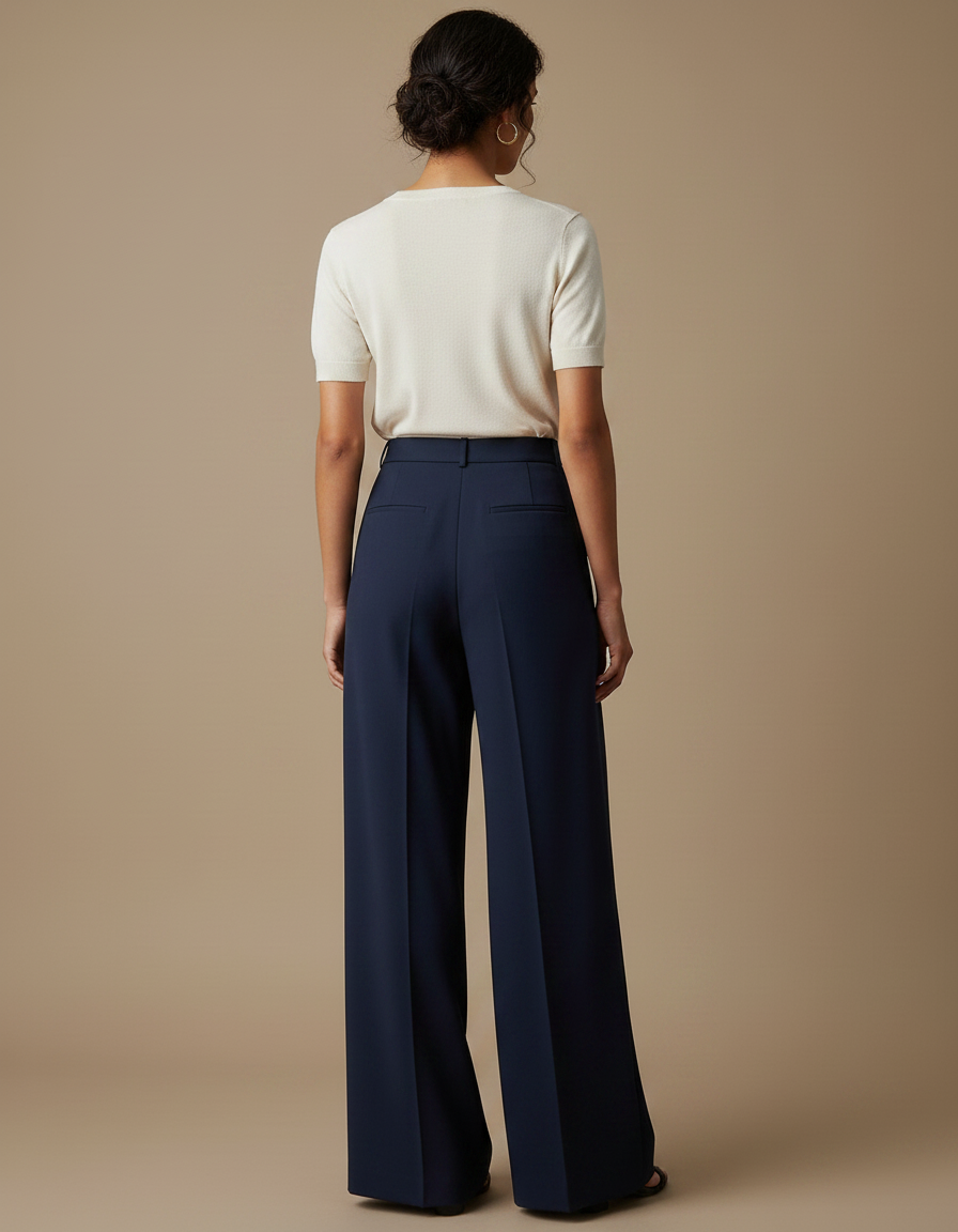 Pantalon À Pince Bleu Marine Fluide Ample Femme - Polyester - vue 2