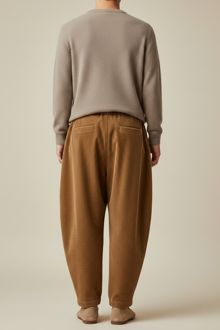 Pantalon À Pince Velours Côtelé Marron Harem Épais Homme - Cordé - vue 2
