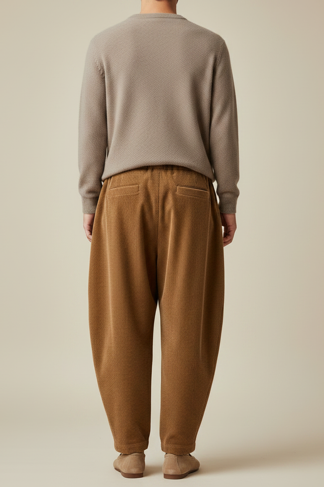 Pantalon À Pince Velours Côtelé Marron Harem Épais Homme - Cordé - vue 2
