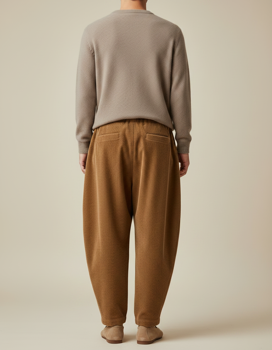 Pantalon À Pince Velours Côtelé Marron Harem Épais Homme - Cordé - vue 2