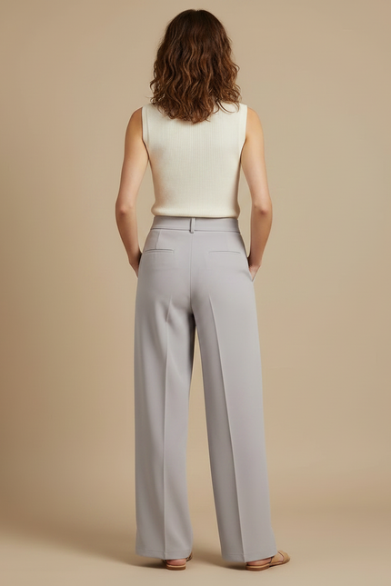 Pantalon À Pince Gris Fluide Ample Élégant Femme - Polyester - vue 2