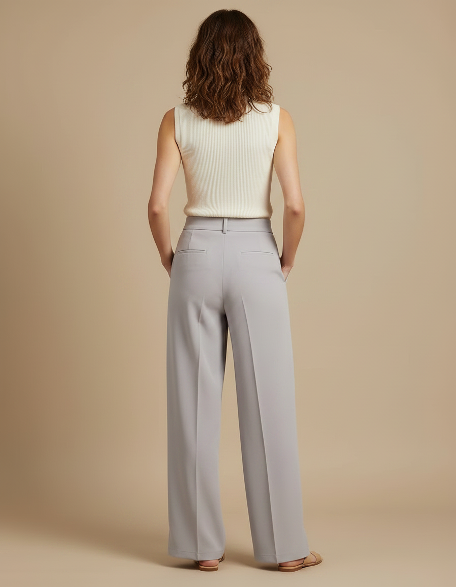 Pantalon À Pince Gris Fluide Ample Élégant Femme - Polyester - vue 2