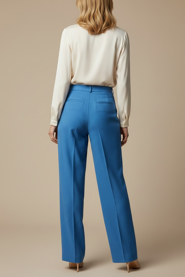 Pantalon À Pince Bleu Royal Plissé Droit Élégant Femme - Laine - vue 2
