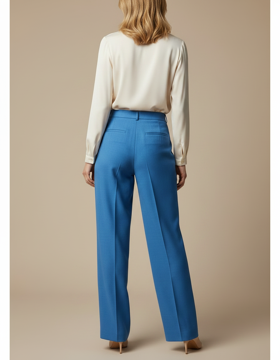 Pantalon À Pince Bleu Royal Plissé Droit Élégant Femme - Laine - vue 2