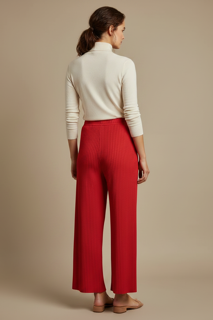 Pantalon À Pince Rouge Plissé Ample Décontracté Fluide - Maille - vue 2