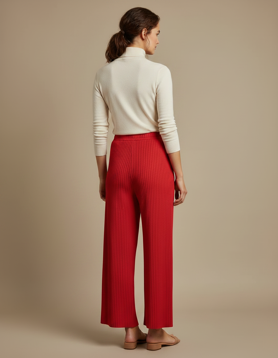 Pantalon À Pince Rouge Plissé Ample Décontracté Fluide - Maille - vue 2