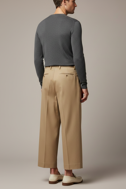 Pantalon À Pince Kaki Plissé Ample Décontracté Homme - Gabardine - vue 2