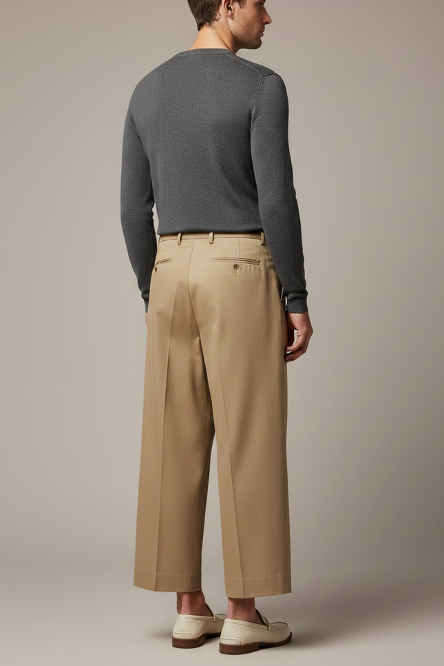Pantalon À Pince Kaki Plissé Ample Décontracté Homme - Gabardine - vue 2