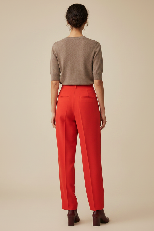 Pantalon À Pince Rouge Vif Taille Haute Fluide Élégant - Gabardine - vue 2